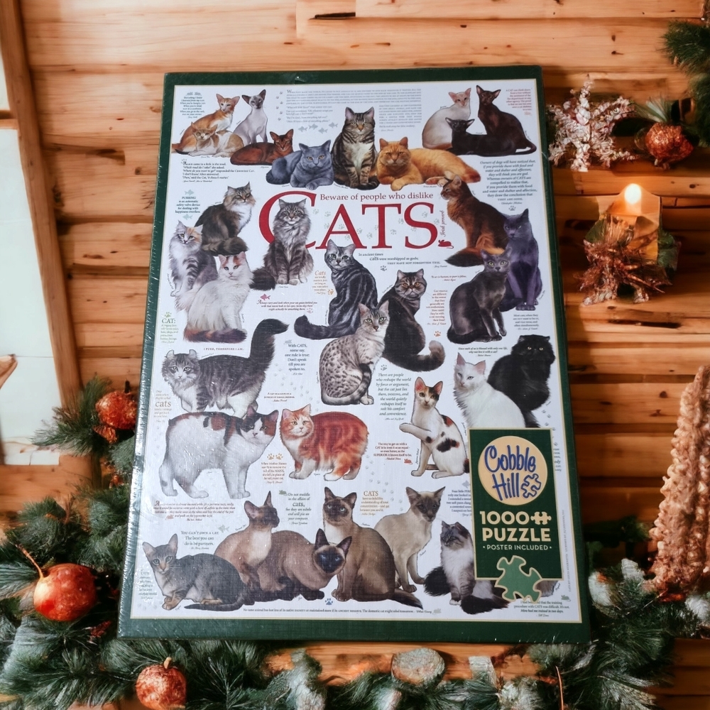🆕 Cobble Hill "Cat Quotes" Cat Puzzle With Poster Inside
